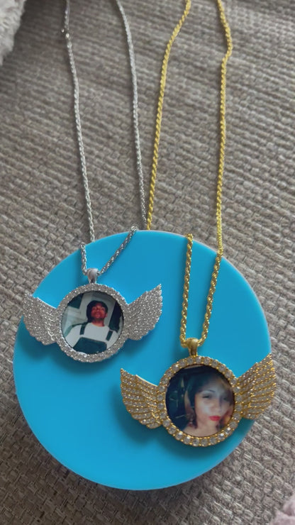 Wings Gold Photo Pendant with Rope Chain