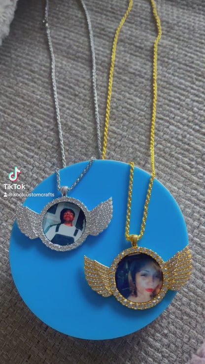 Wings Gold Photo Pendant with Rope Chain